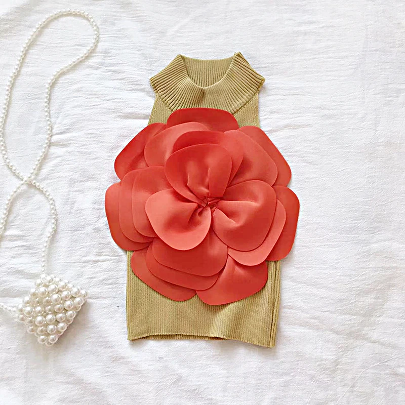 2025 New Summer Tank Top Women Diagonal Collar Three-dimensional Flower Outwear Camisole Summer Camis Hotsweet white top