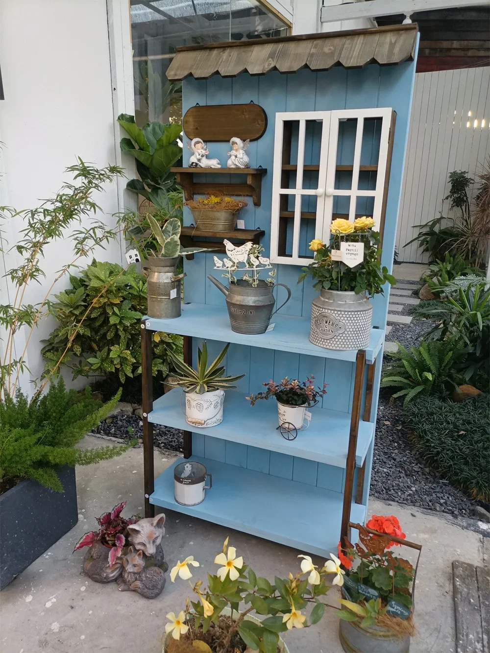 DSA outdoor retro solid wood gardening workbench table villa courtyard homestay balcony storage flower stand