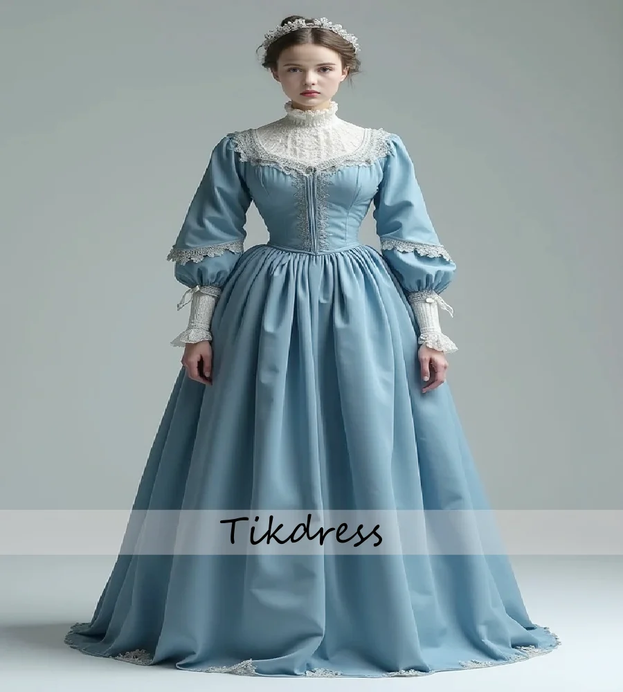 

Greek Goddess Blue Victorian Evening Dress 2026 Countess 1850s Lace Medieval Prom Dress Long Sleeve Renaissance Costume Party