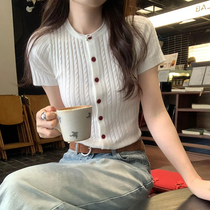 

Women's Summer Cardigan, Polo Collar Tops, Fashion Short Sleeve 2025