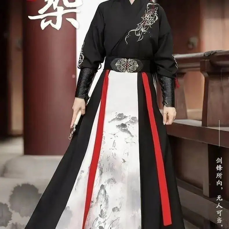 Ancient Sewed Embroidery Hanfu Traditional Chinese Weijin Period Costume Men Women Swordsman Cosplay Clothing Stage Show Suit view 5