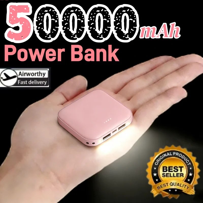 

Портативное зарядное устройство Mini Power Bank 50000 мАч с зеркальным экраном и LED-дисплеем, внешний аккумулятор для iPhone, Xiaomi, Huawei, Samsung