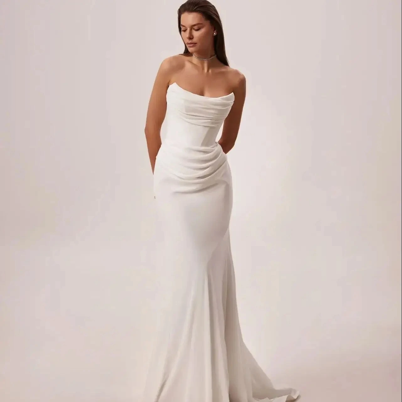 

Elegant Mermaid Wedding Dress 2026 Sweethart Pleats Floor Length Satin Bridal Bride Gown Court Train Vestido de Novia