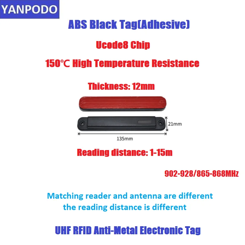 Yanpode-Long Range UHF RFID Tag, Resistência Anti Temperatura de Metal, Alto Desempenho para Armazém, US, 902-928MHz, 1-25m, Obras, Alto Desempenho