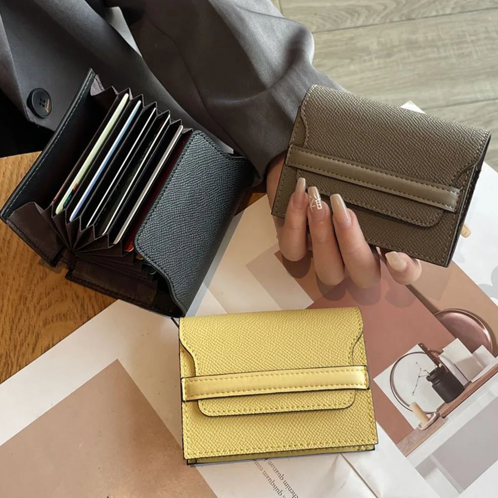 Genuine Leather Women's Card Holder, Two-Layer Cowhide, Large Capacity, Multiple Card Slots, Solid Color Mini Card Case, New Fashion Simple Wallet
