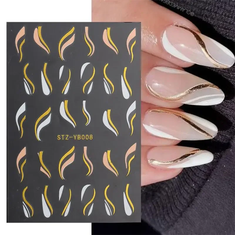 Koningsblauw bloeiende rook nagels stickers marmeren ontwerp kleuren bloei manicure stickers gouden golf tekening folie nagel kunst