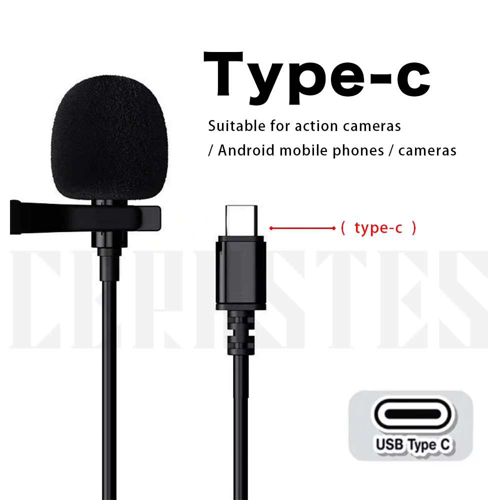 ميكروفون خارجي عالي الدقة، كاميرا رياضية، كاميرا عمل من النوع c، موصل USB صغير، طول الكابل 1.5 متر