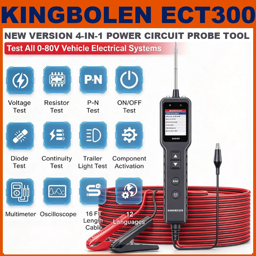 kingbolen-ect300-自動電気回路テスター-0v-80v-抵抗試験用、オシロスコーププローブキット、led表示マルチメーター