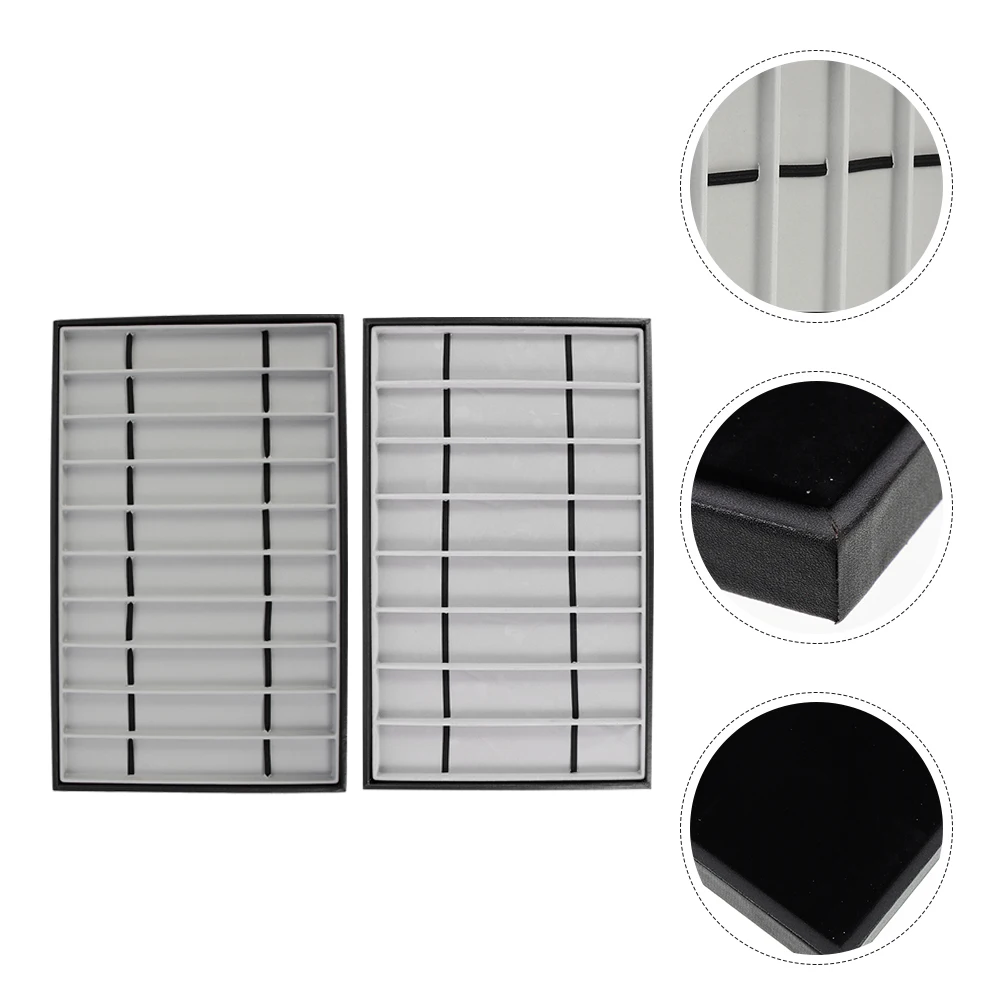 

2 pcs Watch Storage Tray Band Wrist Display Black Edge Gray Velvet 10 8 Compartments Safe Material Scratch Home Use