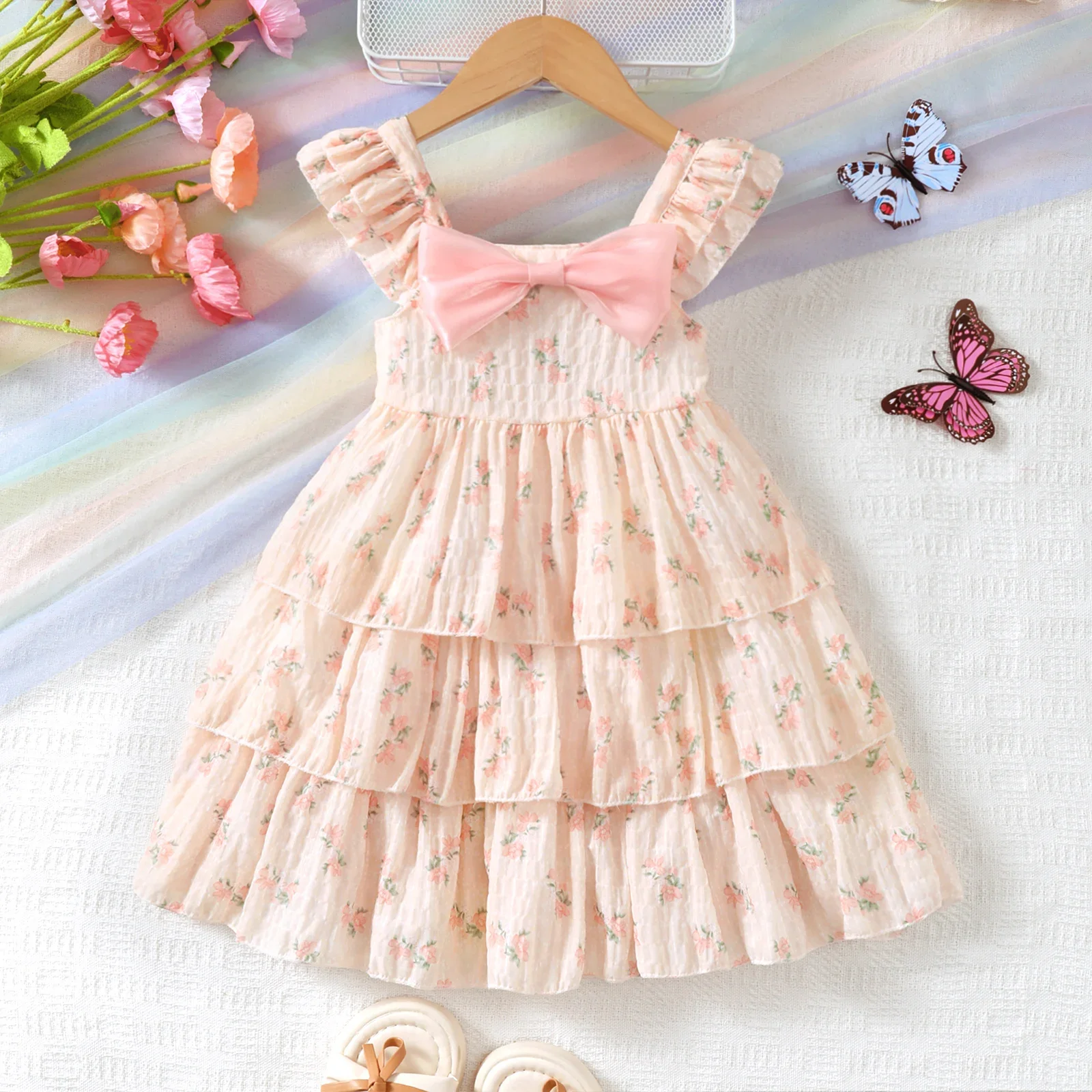 Sommerkleider für Mädchen mit kleinen Blumenmustern und Schleifen, Prinzessinnenkleider für Geburtstagsfeiern, für Mädchen im Alter von 1-6 Jahren, Kostüm für Mädchen