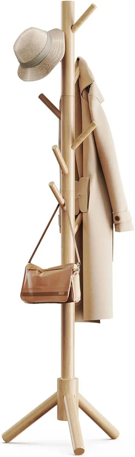 

Прочная деревянная вешалка для одежды с регулируемыми секциями и 8 крючками для дома, спальни, офиса