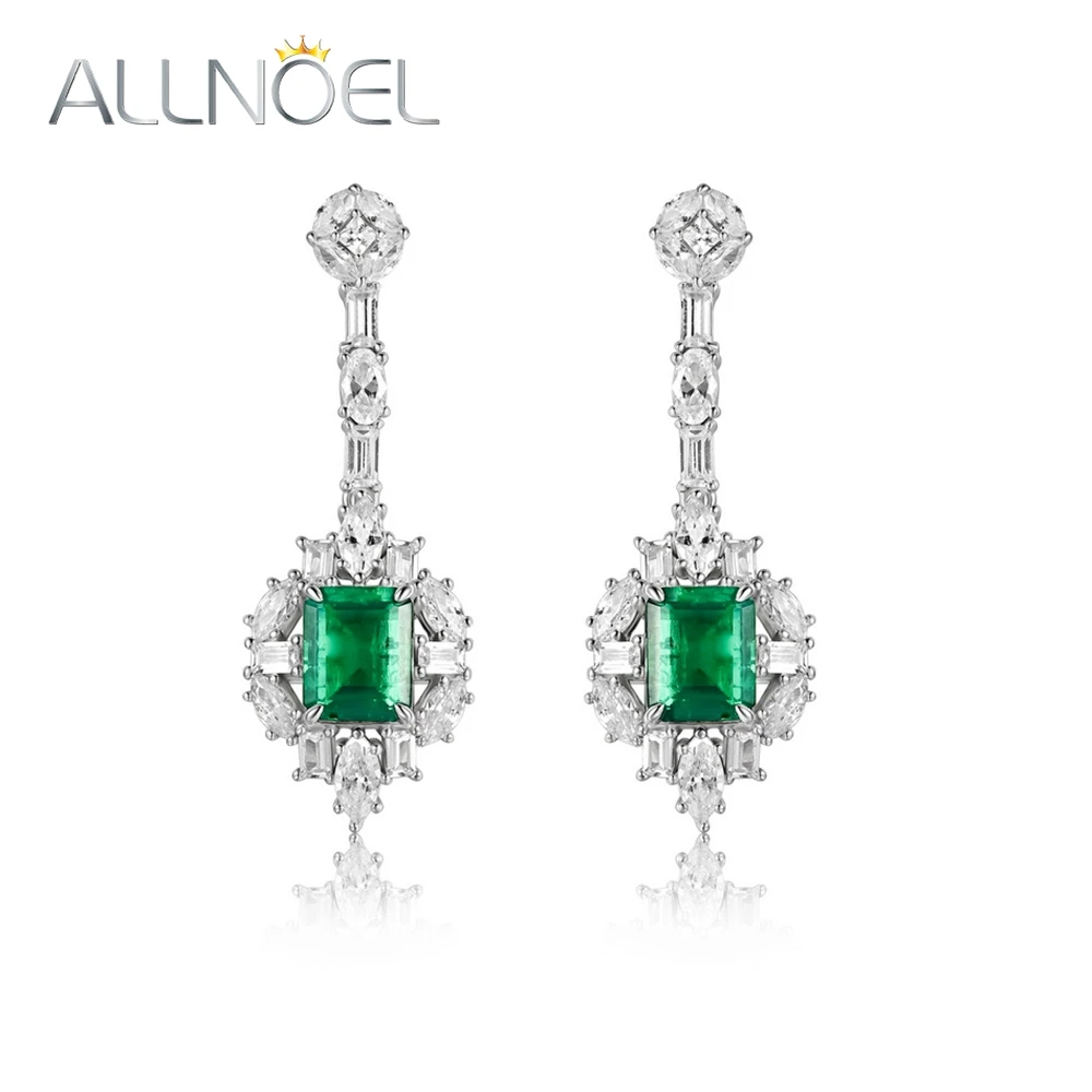 

ALLNOEL 925 Sterling Silver Dangle Earrings For Women 9*7mm Lab Created Emerald Classic Green Gemstone Fine Jewelry Luxury Gift