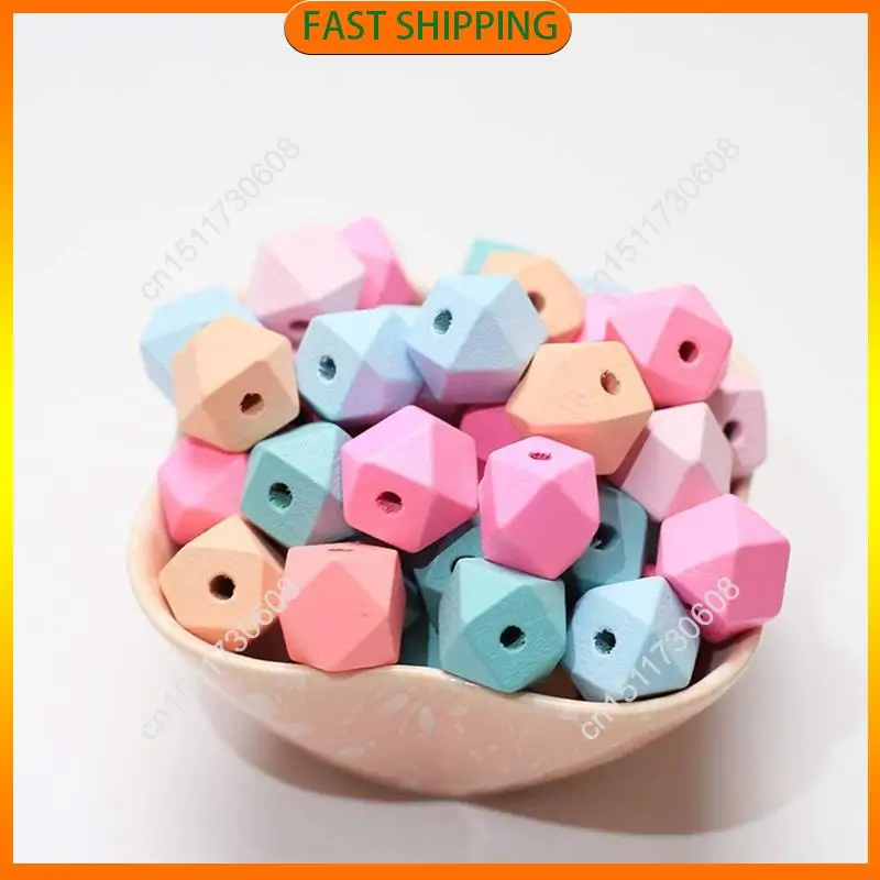 Compre ahora 140X cuentas de madera facetadas geométricas, pulseras de cuentas de madera de color caramelo, guirnaldas para trabajo manual y joyería DIY A