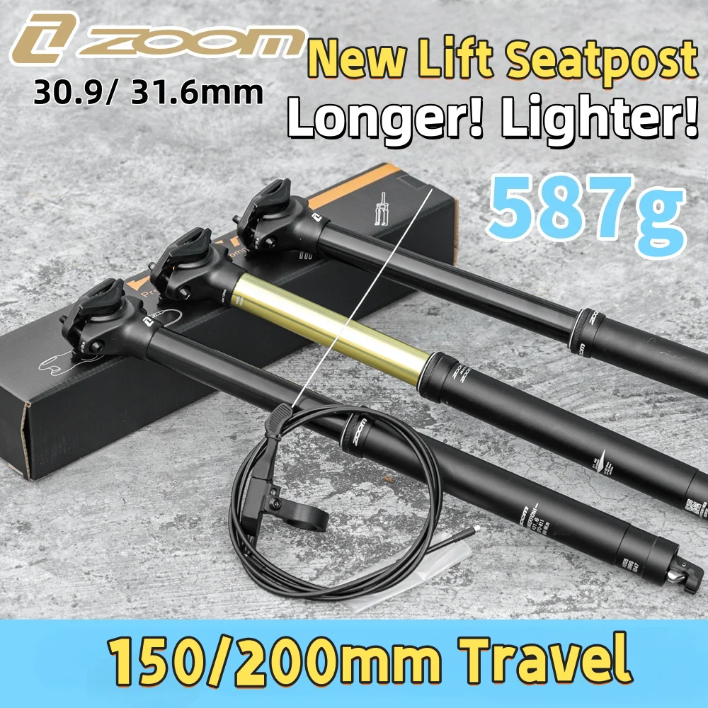 

ZOOM NEW Bicycle Dropper Seatpost 31.6/30.9mm Diameter 150/200mm Travel 7075 Aluminum Alloy, Internal Routing Lightweight