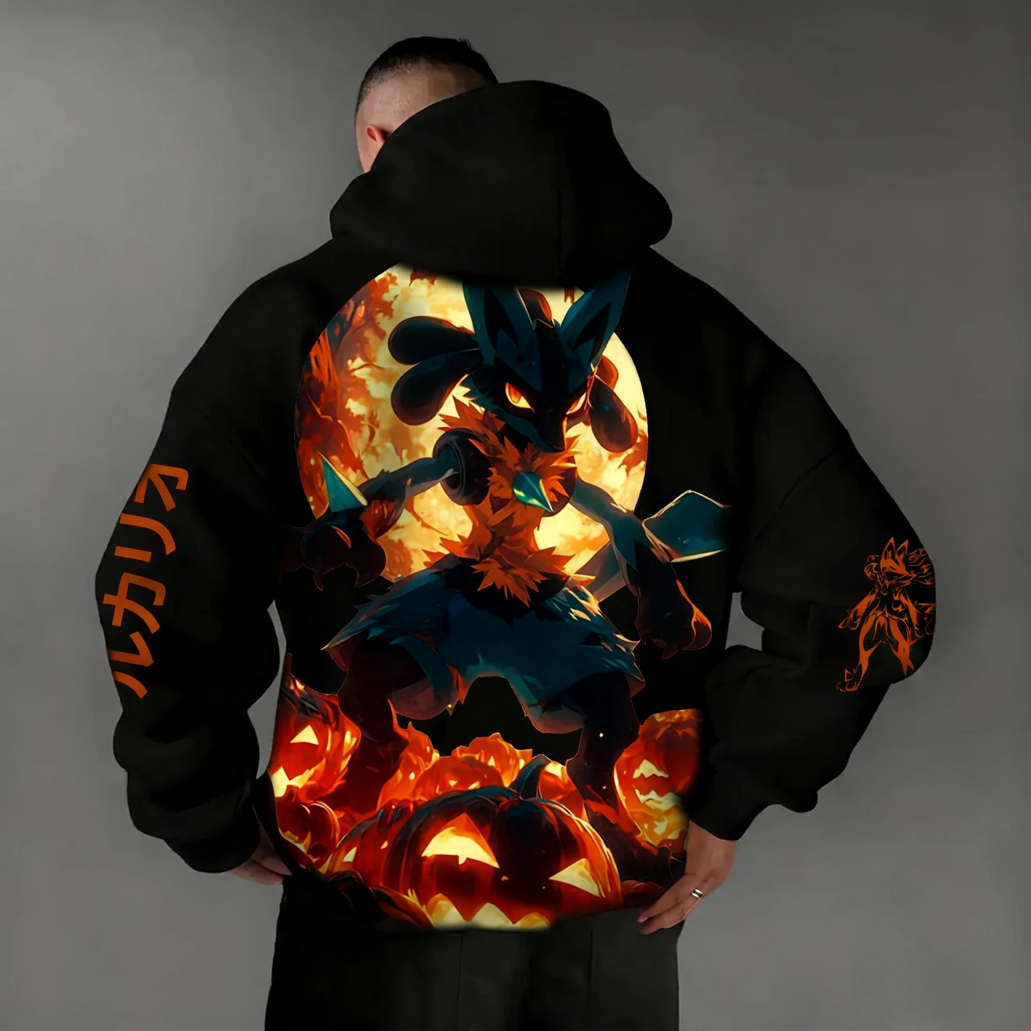 pokemon-halloween-vestir-se-moletom-com-capuz-outono-inverno-masculino-novo-lucario-anime-impresso-harajuku-casual-solto-pai-crianca-camisola-topo