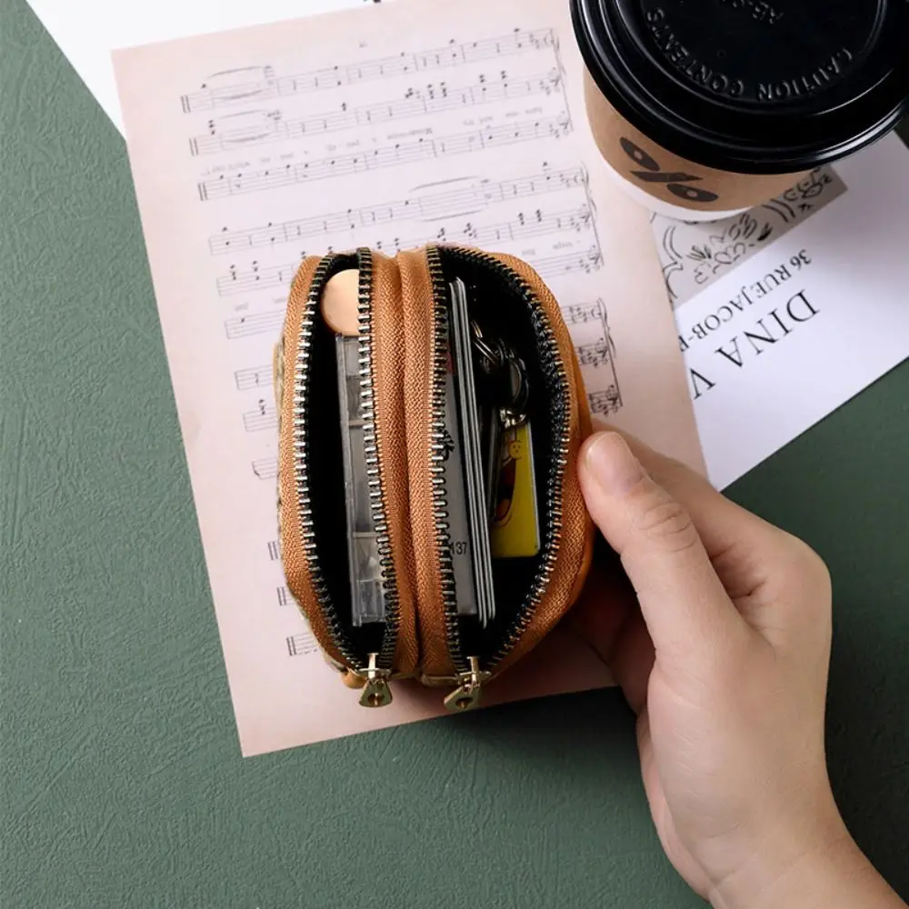 Pu Leather Canvas Coin Purse Car Key Bag Printing Houndstooth Zipper Purse Money Clip Change Purse Short Style Wallet Travel