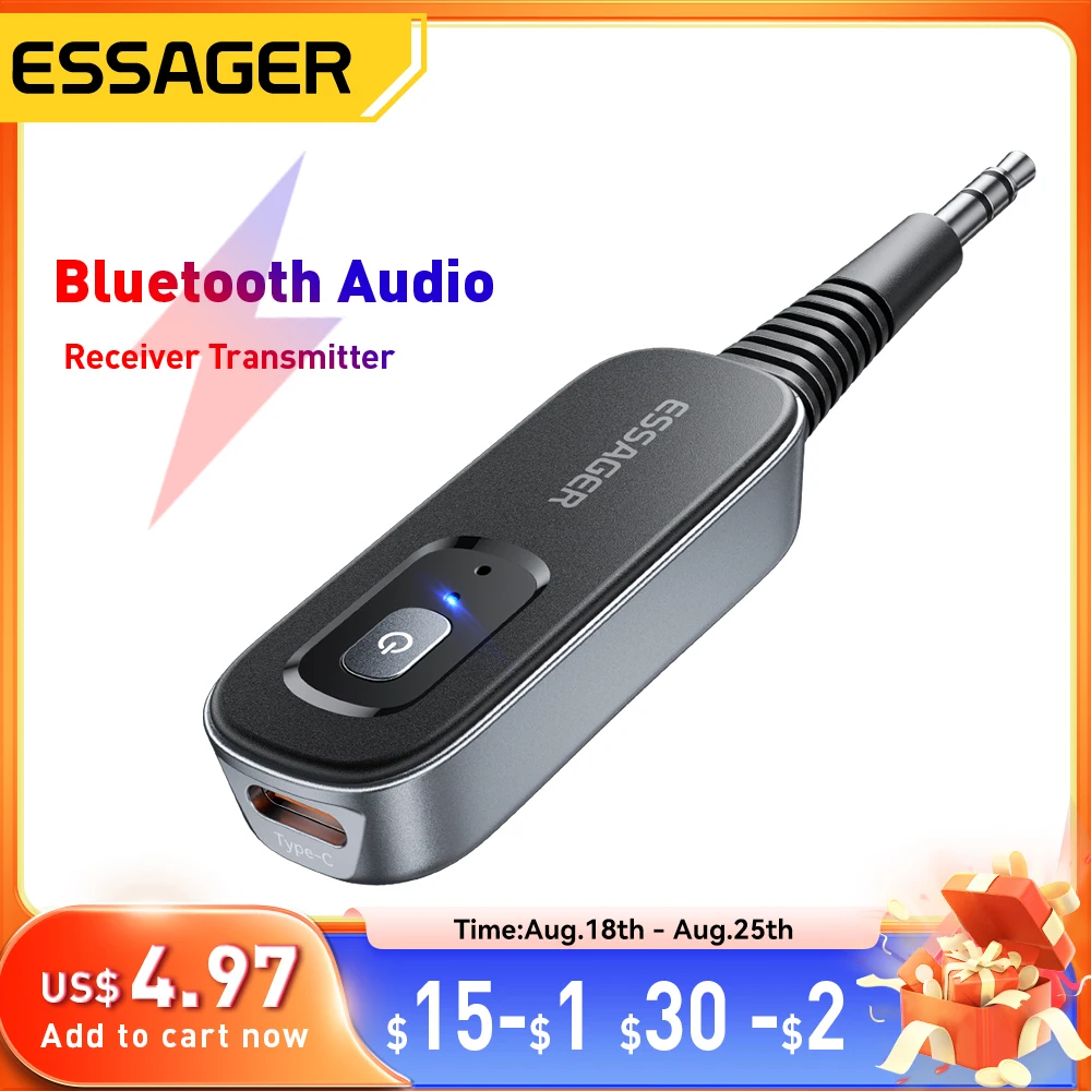 

Essager 2-in-1 Bluetooth Audio Receiver Transmitter Wireless Bluetooth 5.1 3.5mm AUX Audio Adapter Stereo for Earphones TV Car