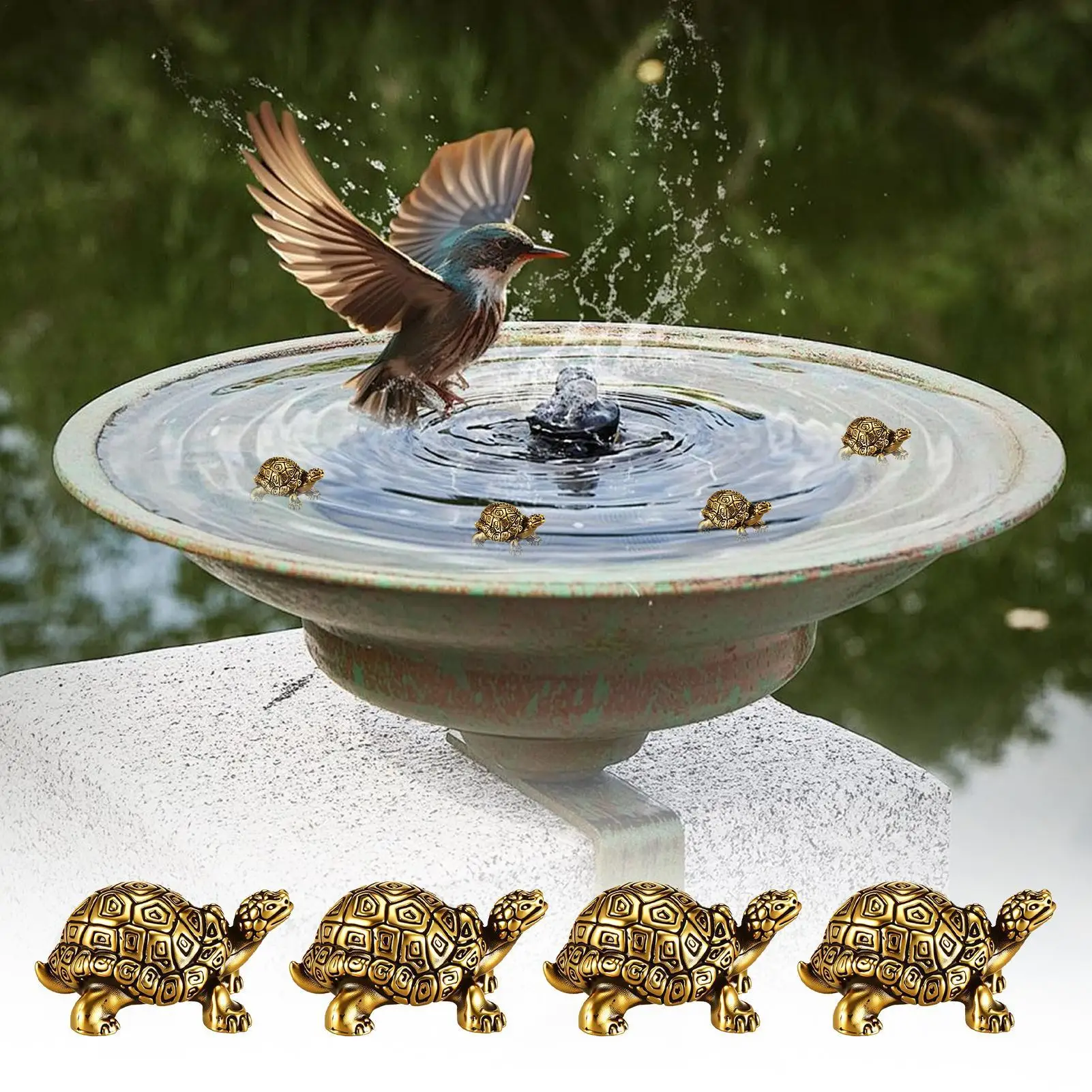 

Медные черепахи для птичьей ванны, 4 предмета, очиститель, украшения для очистки, медный диск для птичьей ванны для фонтана, уличного сада, воды