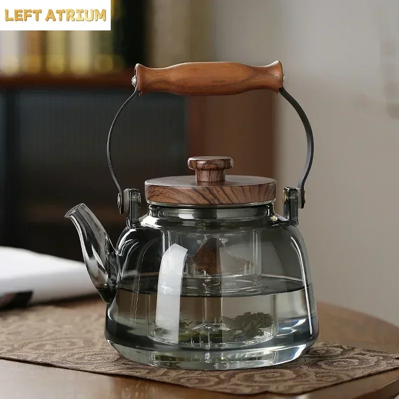 Smoky Gray Glass Loop-Handled Teapot Household Borosilicate Glass Cooking Integrated Scented Teapot Heating Kettle