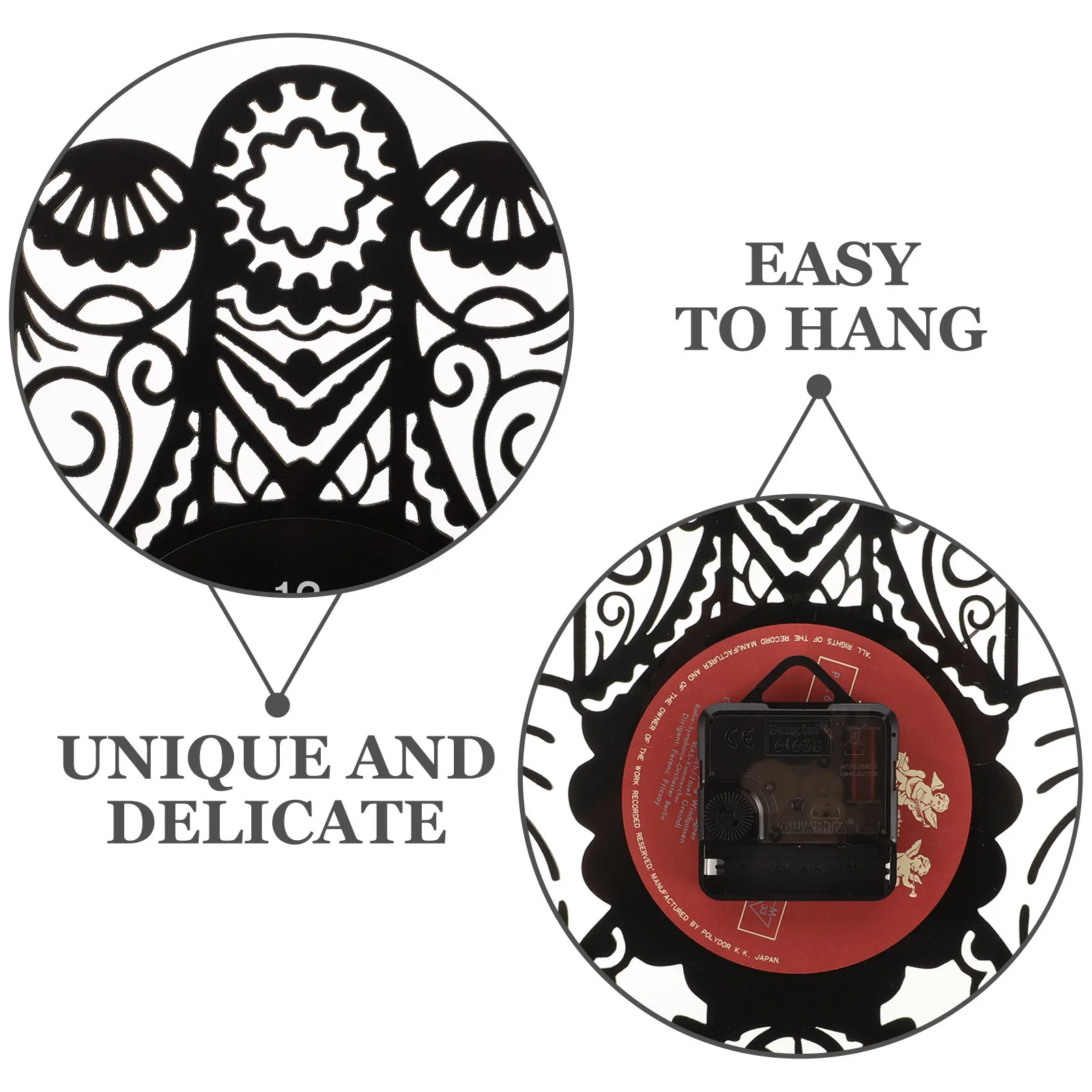 

Vinyl Art Wall Clock Creative Silent Non-Ticking Vintage Style Decorative Clock for Living Room Bedroom Office