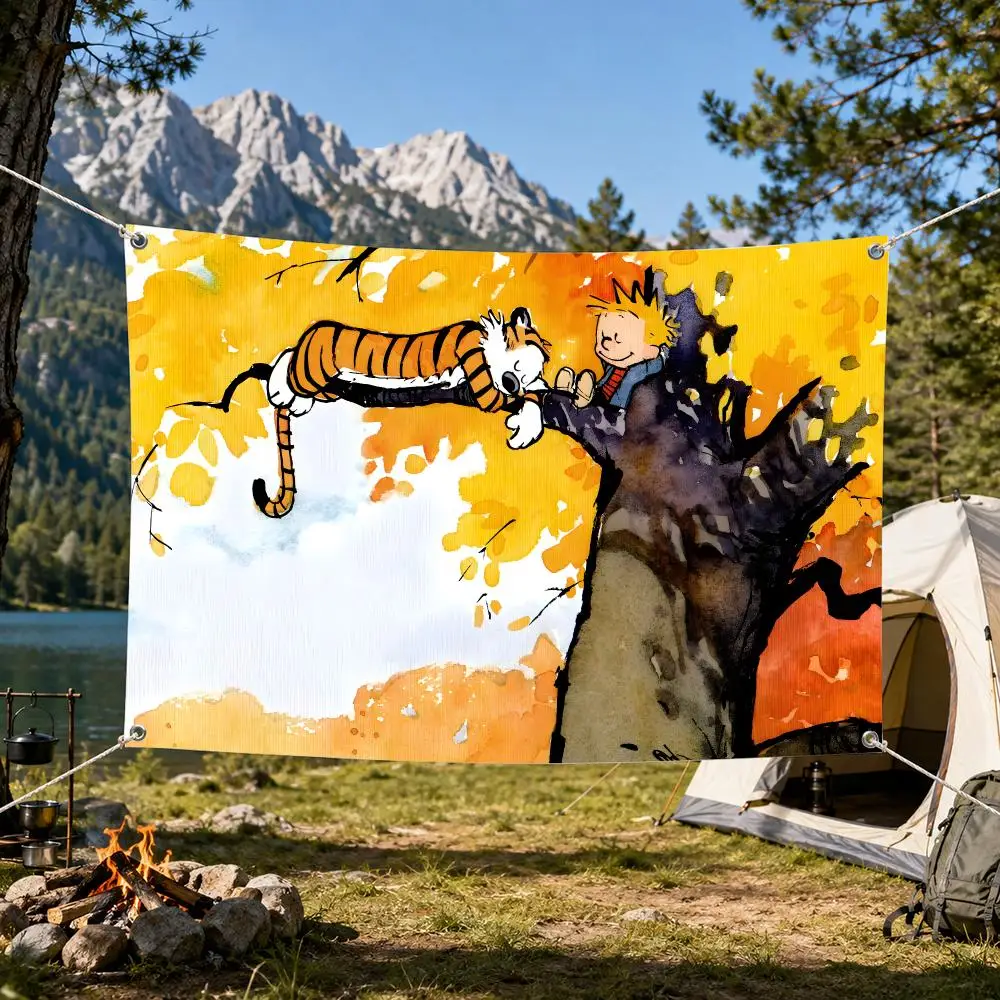 Character C-Calvin and Hobbes Flags Aesthetic Wall Tapestry Printed Wall Hanging Living Room Party Outdoor Decor