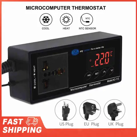 Digital Display Thermostat Intelligent High Accuracy Reptile Temperature Controller for Greenhouse Incubator Fridge Black