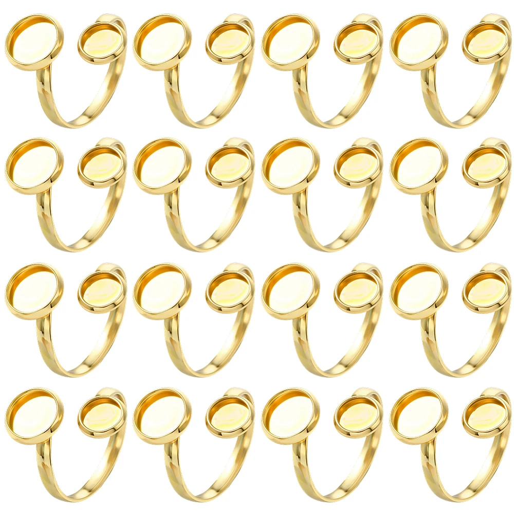 1 Box 16Pcs Finger Ring Blank Base 304 Stainless Steel 17mm Adjustable Cuff Ring Settings Cabochon Base Flat Round Pad Findings