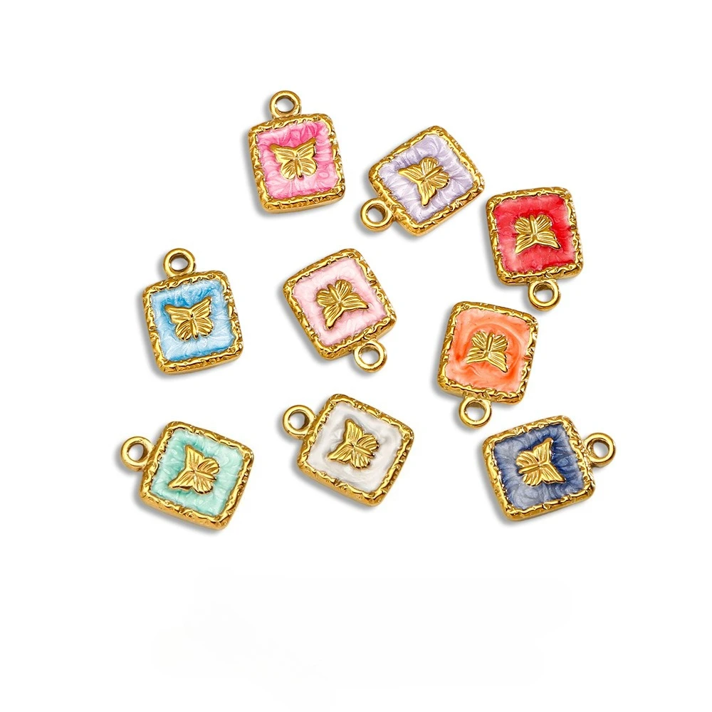 

9 pcs / set DIY jewelry creator's 1st choice stainless steel colorful square butterfly charms French literary style necklace acc