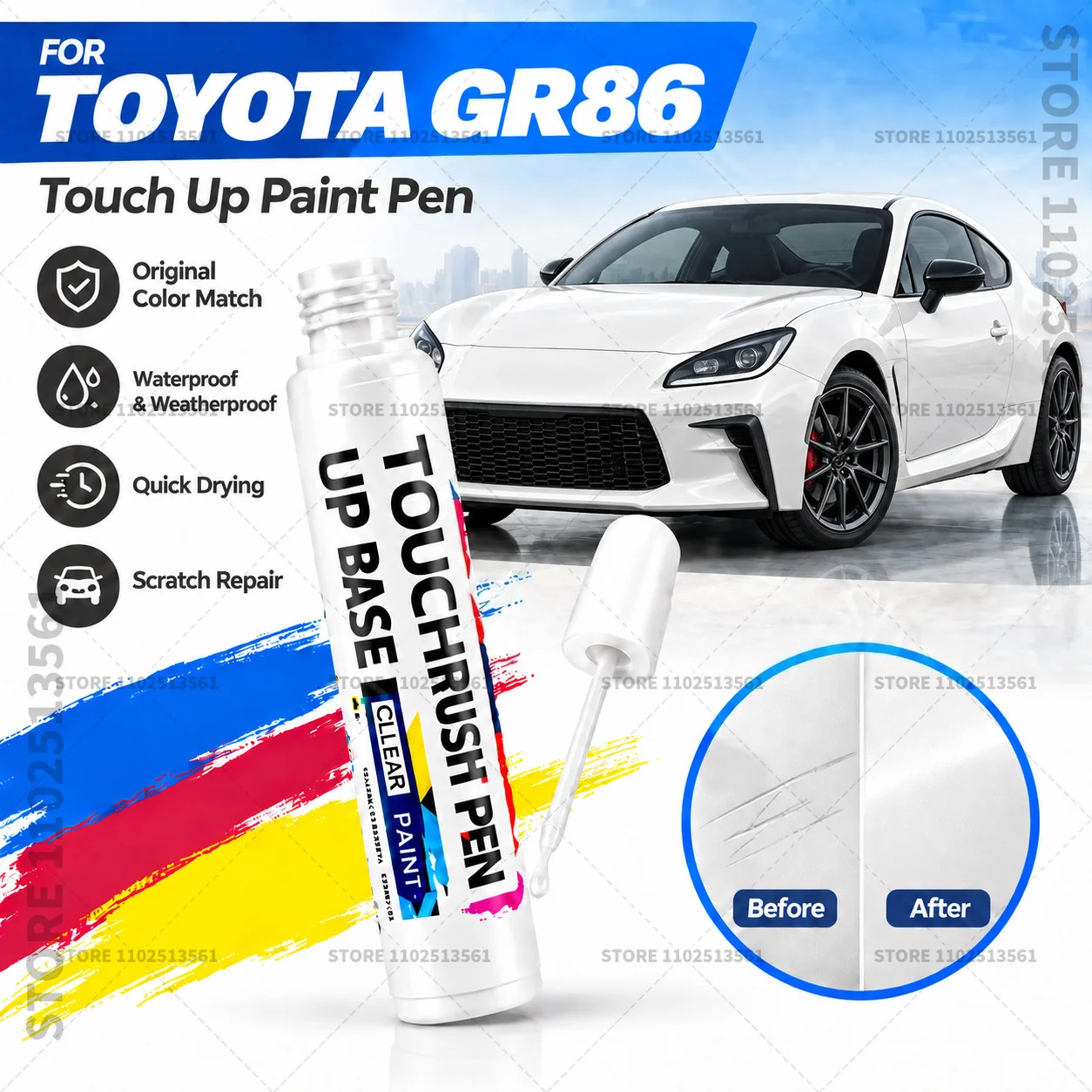 For Toyota GR86 Gray White 090 Car Scratch Remover Paint Pen Touch Up Marker for Auto Body Repair Door Bumper Fender Accessories