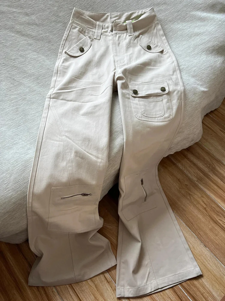 

Y2K Американские джинсы-карго Женские осенние уличные брюки с высокой талией Свободные широкие брюки с карманами Bf Хип-хоп Универсальные прямые брюки