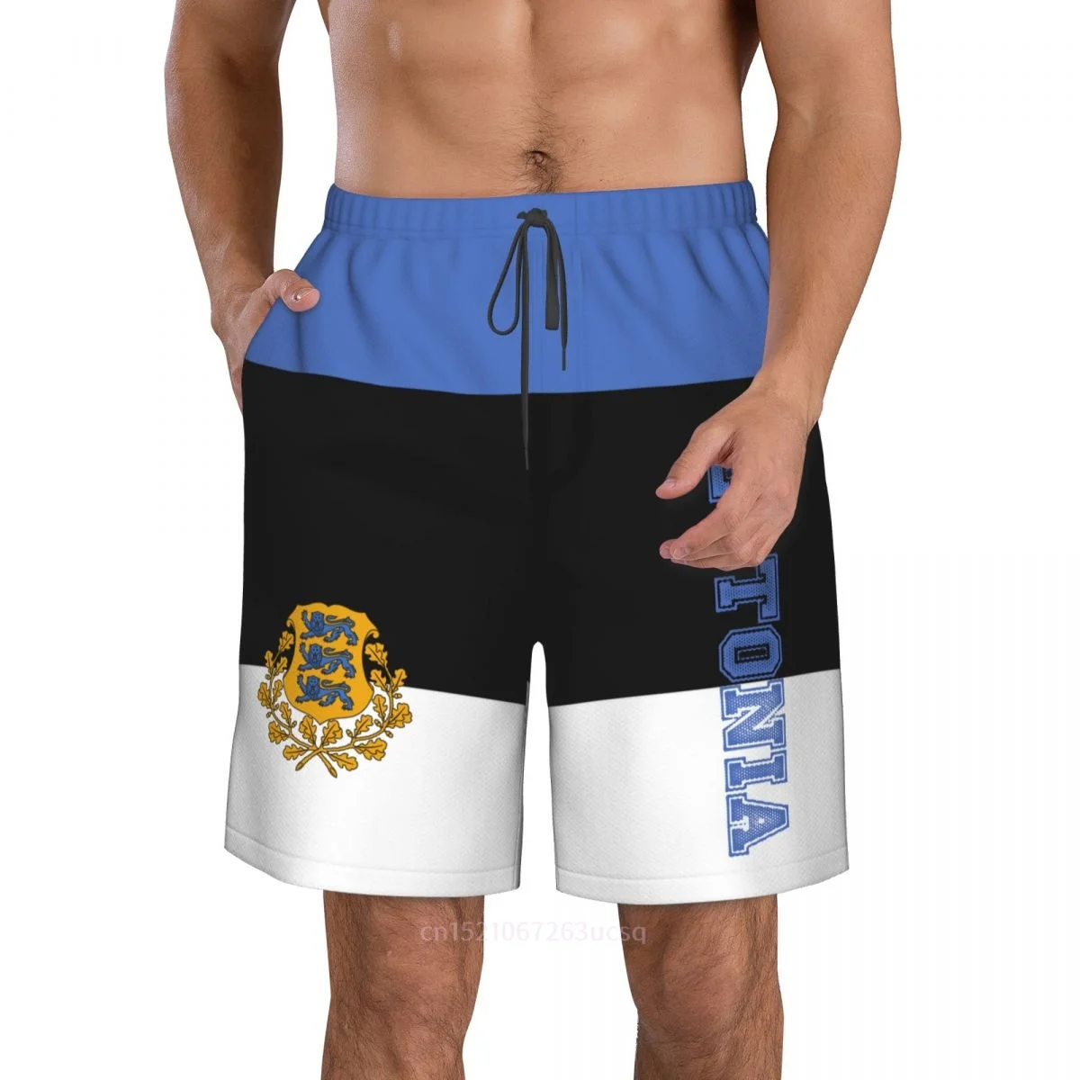 2025 الصيف البوليستر إستونيا علم الدولة ثلاثية الأبعاد مطبوعة الرجال مجلس السراويل جيب الشاطئ تشغيل سراويل صيفية
