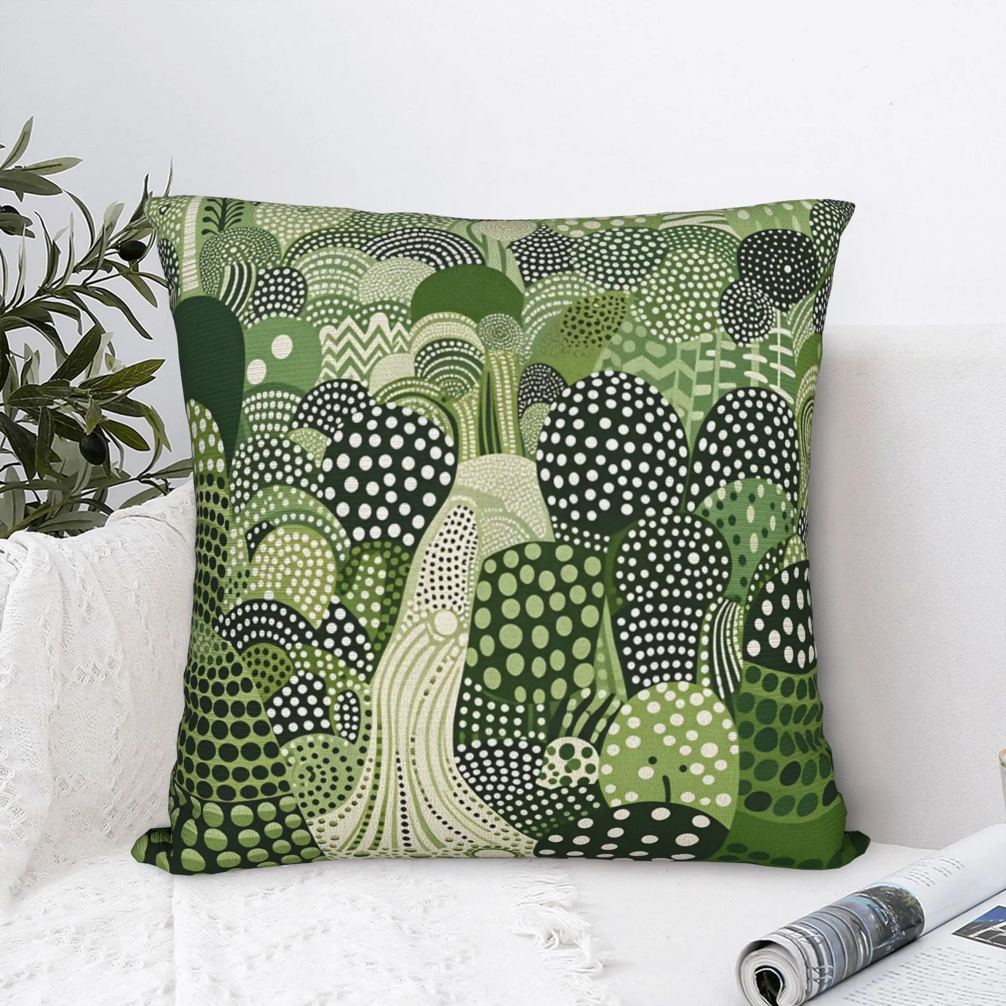 Yayoi Kusama Inspired Art Moss Green Forest Pillow Cover Kawaii Pillow Case For Wedding Party Home Decor Custom Pillowcases Gift