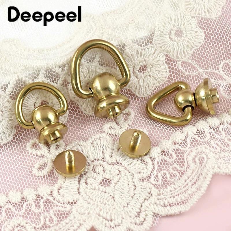 2/5Pcs Solid Brass Swivel D Ring Screw Nail Stud Buckles Bag Strap Keychain Connector Clasp Leather Craft Handbag Accessories