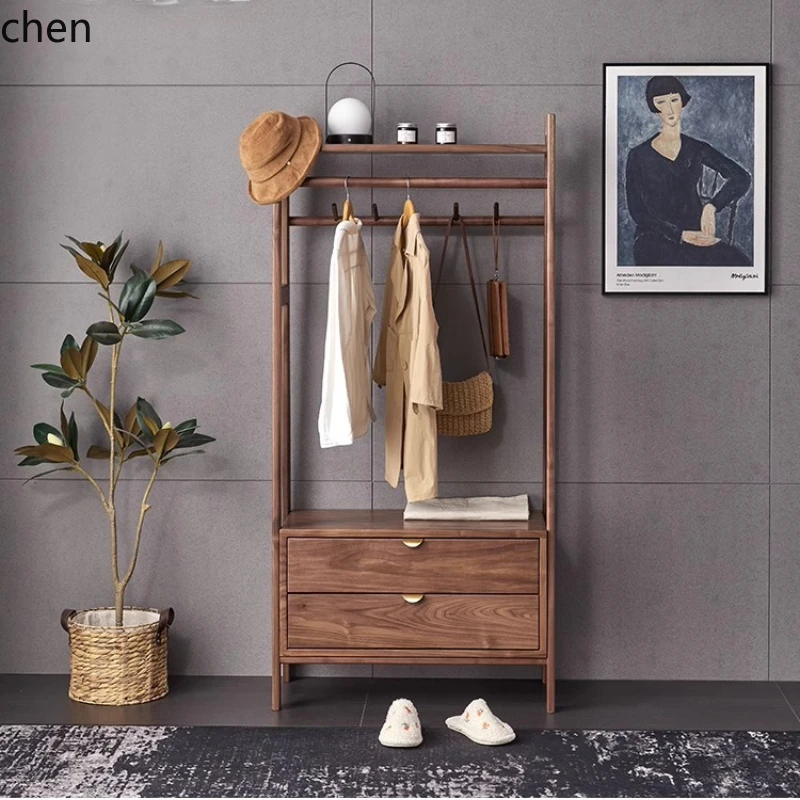 

HXL hanger floor solid wood coat rack shoe changing stool rack storage cabinet