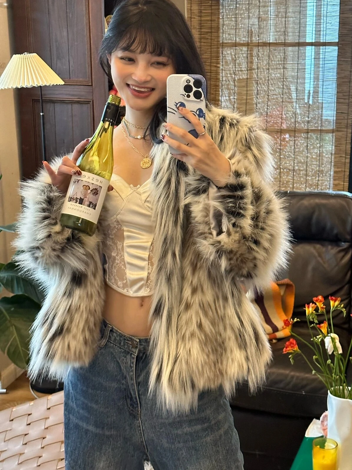 

Young Sle ort Thiened Fur Coat Women's Winter Warm Plu Jaet Korean Commute Sle Synthetic Fur Outerwear