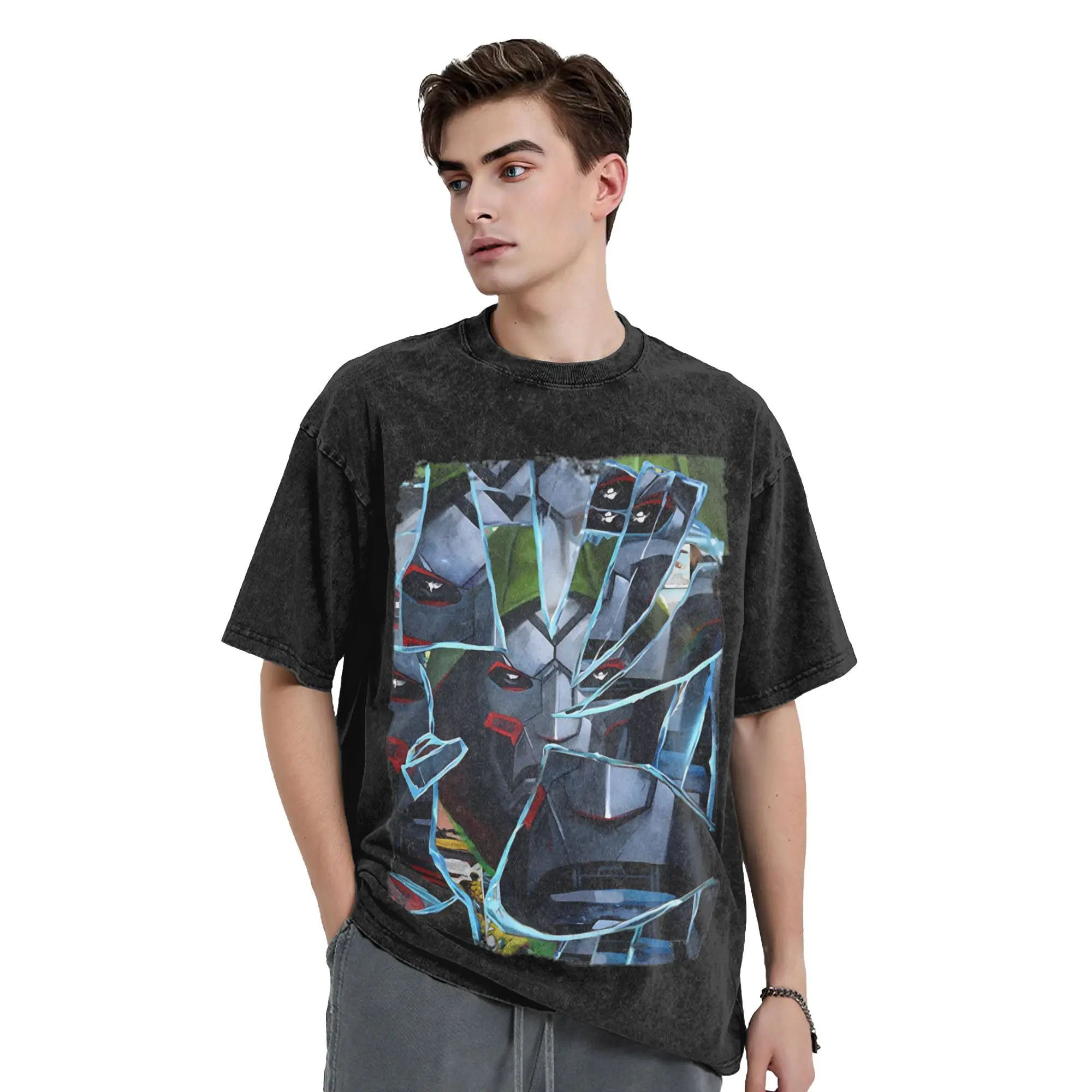Dr Dooms Comics Washed T Shirt Streetwear Novelty T-Shirt  Tees Tops Men Women Short Sleeve High Street Graphic Printed