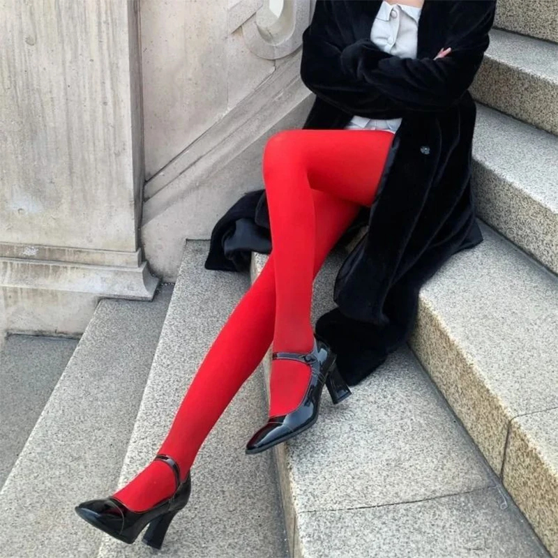 Women Fashion Red Pantyhose Sexy Thin Velvet Leggings Translucent Elastic Red Tights Woman Ventilation Simplic Slim Pantyhose