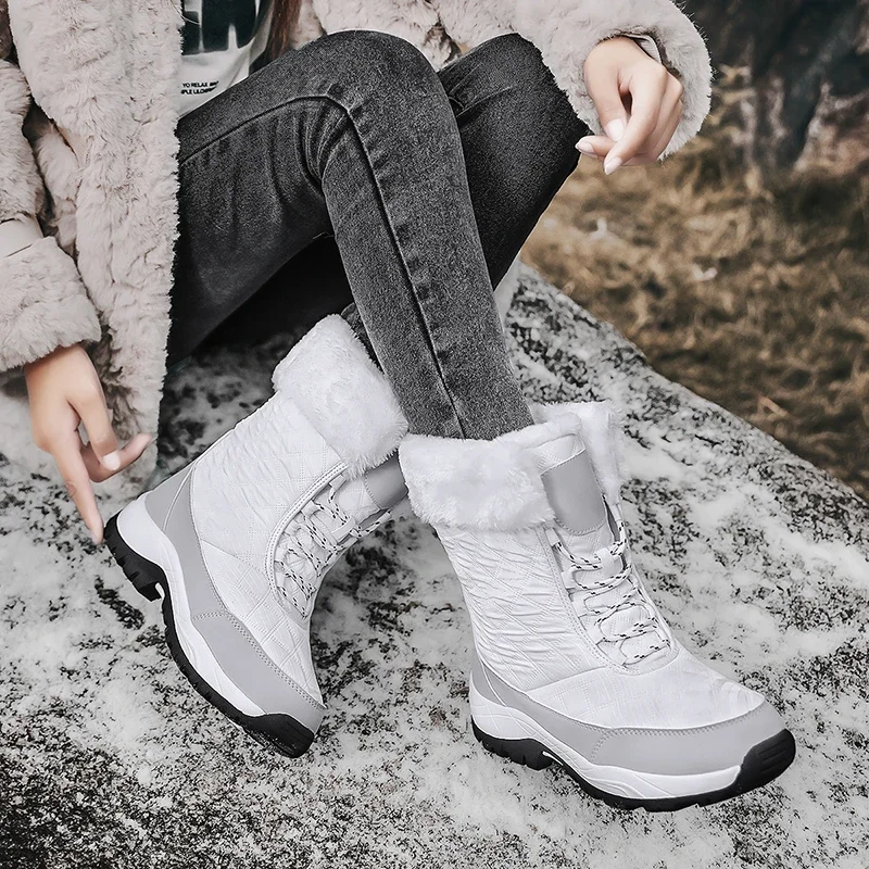 2024 Women Ankle Boots Platform Fashion Cotton Shoe Outdoor Warm Ankle Boots Lightweight Plush Casual Boots Women's Shoes