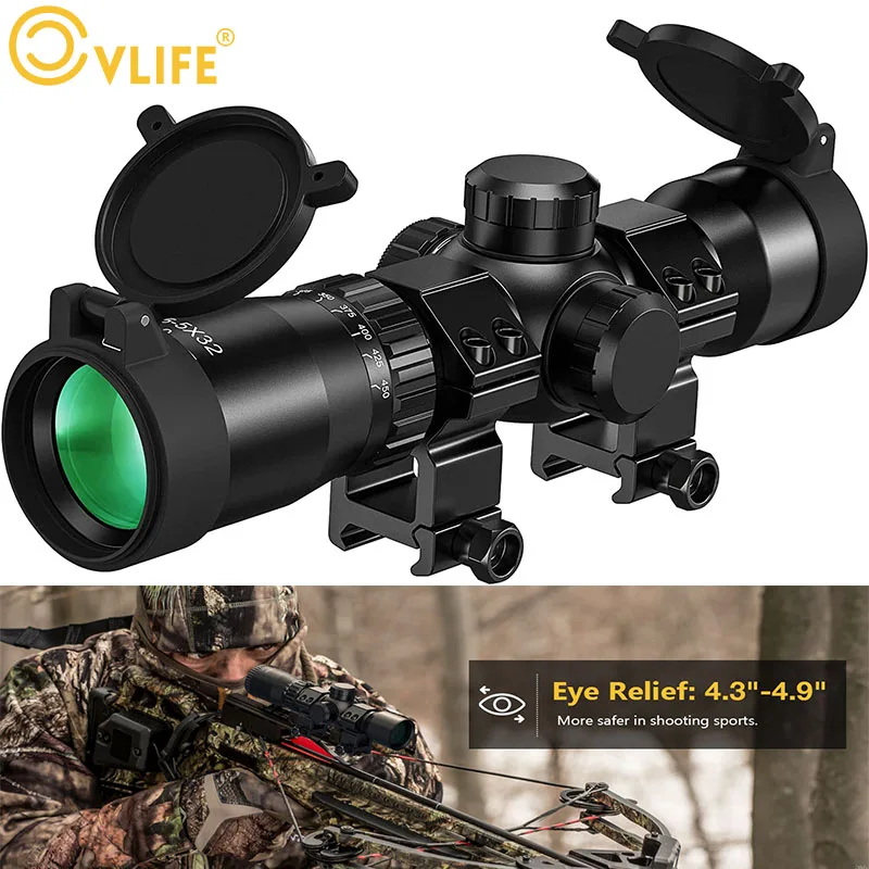 

CVLIFE 1.5-5x32 Crossbow Scope 20-100 Yards Etched Glass Ballistic Reticle Drop Point for Hunting with 20mm Scope Rings