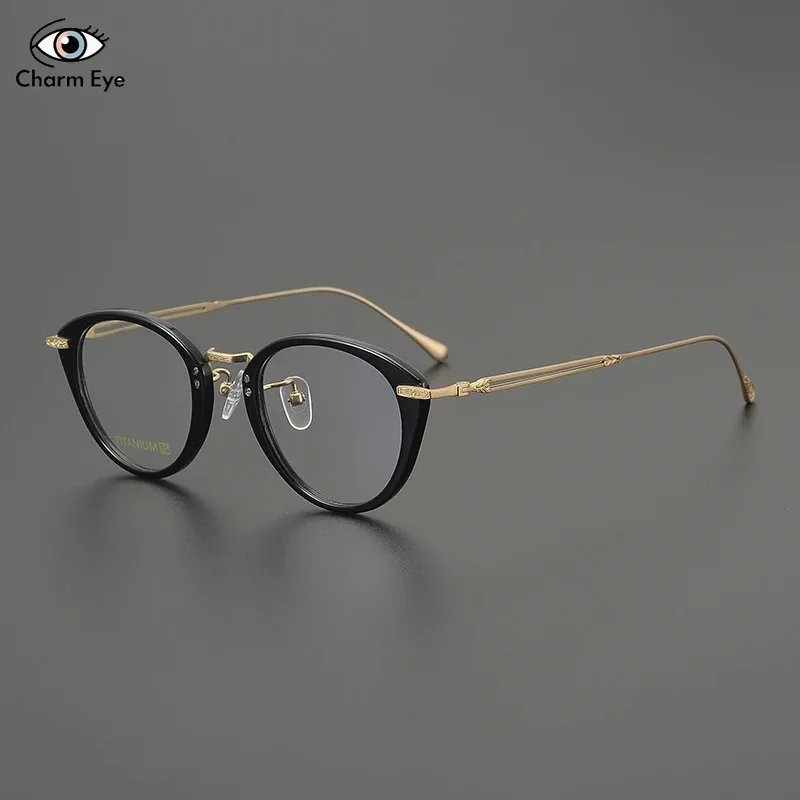 

New Black Frame Gold Leg Retro Eyeglass Frames for Women Myopia Reading Anti Blue Light Eyewear Men Optical Prescription Glasses