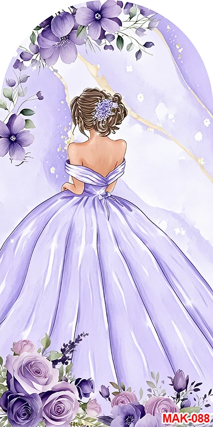 Abito a fiori Quinceanera 2025 Festa di compleanno per ragazza Matrimonio Compleanno Sfondo ad arco Sfondo decorativo con farfalla viola