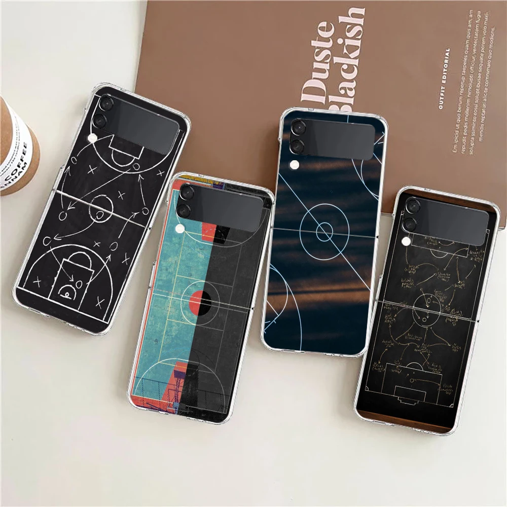 Football Basketball Tactical Board Phone Cover For Samsung Galaxy Z Flip 7 6 5 4 Case Transparent Z Flip3 Hard PC Foldable Shell
