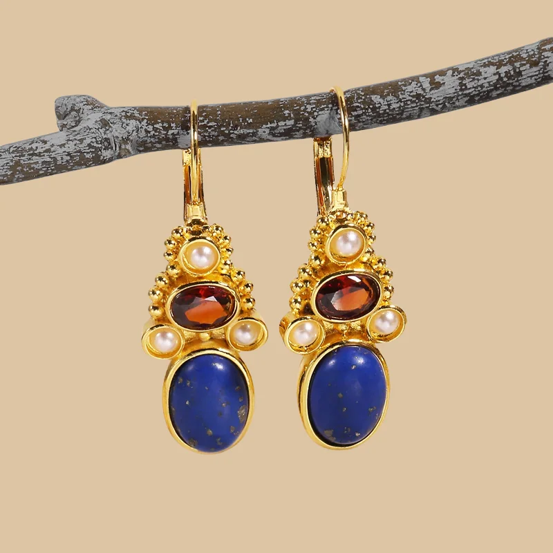 Vintage Drop Earrings Inlaid Synthetic Gems Statement Earrings Design Ear Jewelry For Women