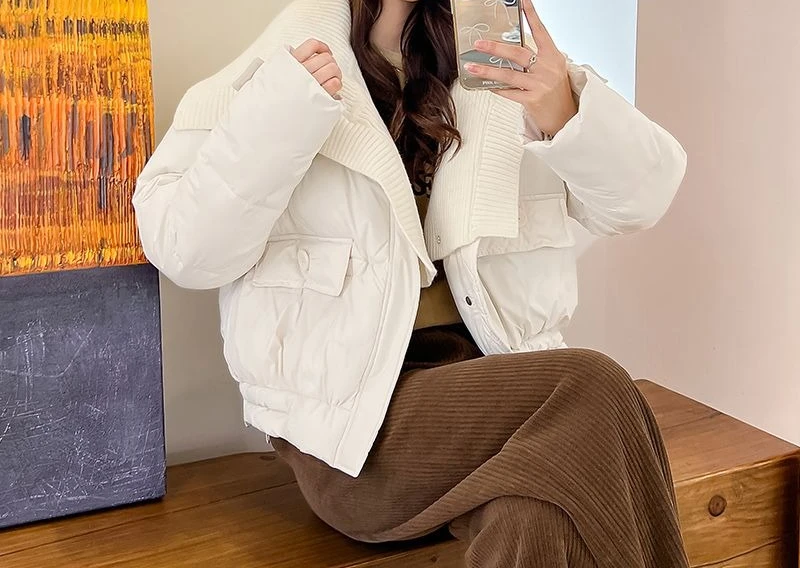سترة قطن بياقة كبيرة للنساء طراز قصير لشتاء 2025 نمط جديد تصميم عصري وأنيق مع سميك وفضفاض #5