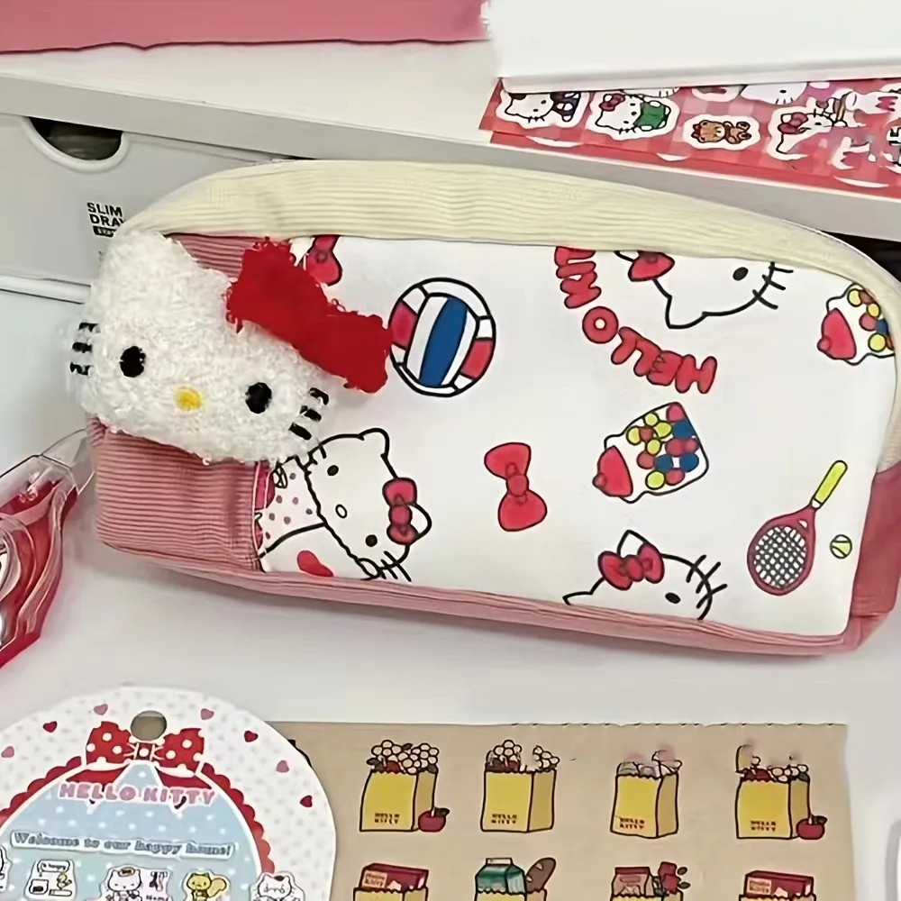 Hello Kitty Sanrio & Pochacco Pencil Case, Large Canvas Zipper Stationery Bag, Multi-Functional School & Office Supply Organizer