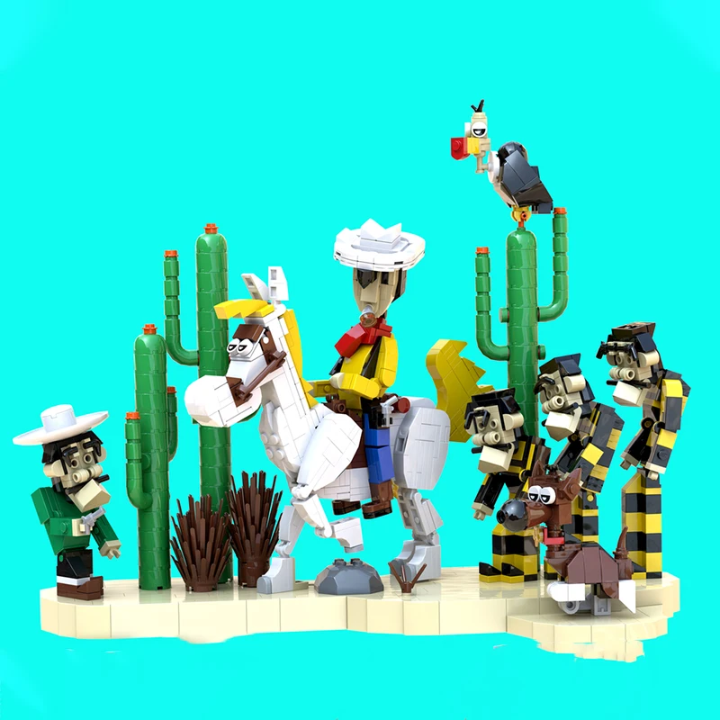 

906 шт. MOC Lucky Luke and Dalton, ковбойские фигурки в стиле вестерн, модель, строительные блоки, сделай сам, креативная сборка, кирпичи, игрушки для детей