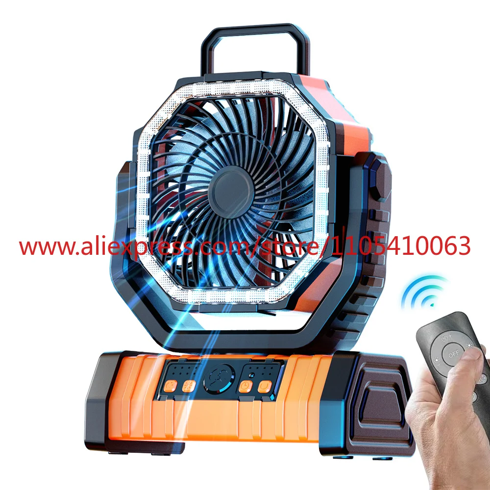 1Pcs 10000mAh Portable Camping Fan with LED Light Remote Control Rechargeable Solar Mobile Power Outdoor Tent Table Fan