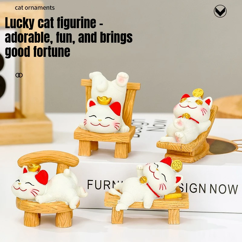 

Decoration Crafts Miniatures Lying Lucky Cat Statue Mini Desk Decor Cute Office Gift Home Decoration Stress Reliever