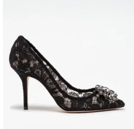 Strass bling bling Frauen Pumps spitzen Zehen Stiletto Ferse Spitze Mesh Stoff sexy 6cm/9,5 cm High Heel Kristall glänzende Hochzeits schuhe