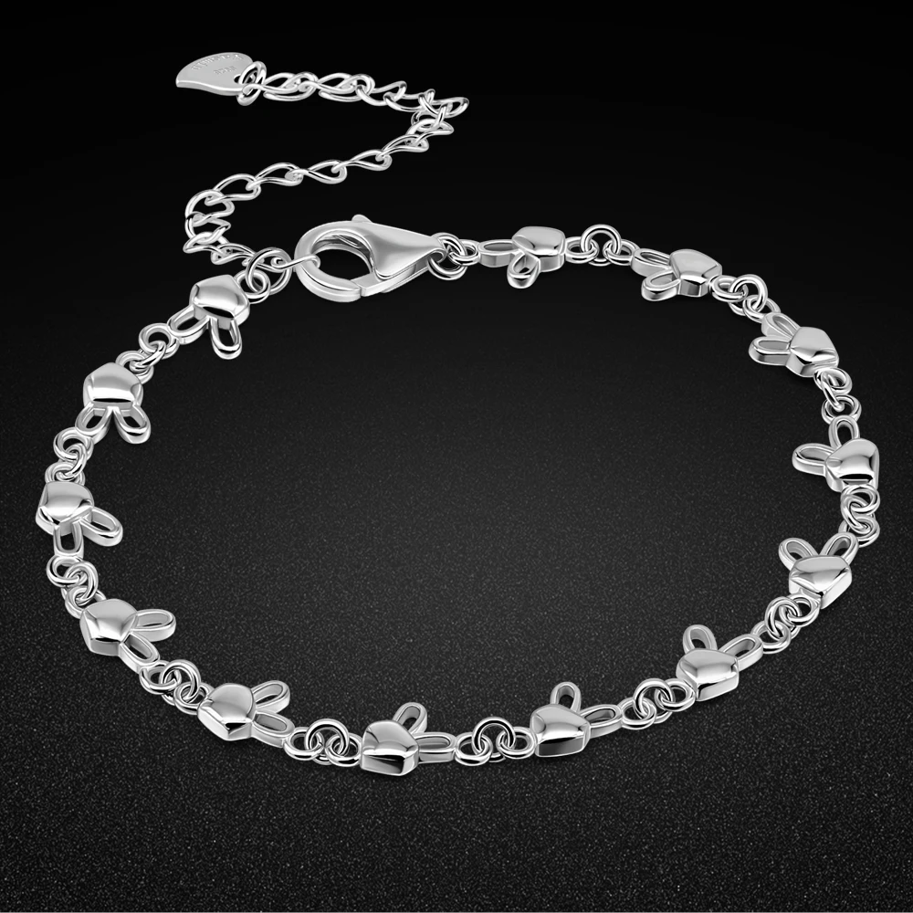 

Solid 925 Sterling Silver Rabbit Bracelet New Cuff Chain Charm Closely Linked Bracelet Silver Jewelry